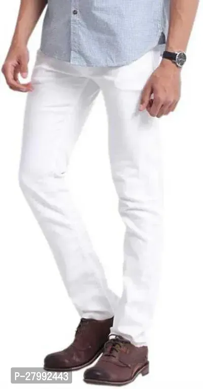 Elegant White Denim Solid Mid-Rise Jeans For Men-thumb3