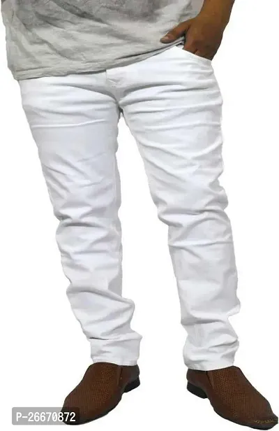 Stylish White Denim Mid-Rise Jeans For Men-thumb0