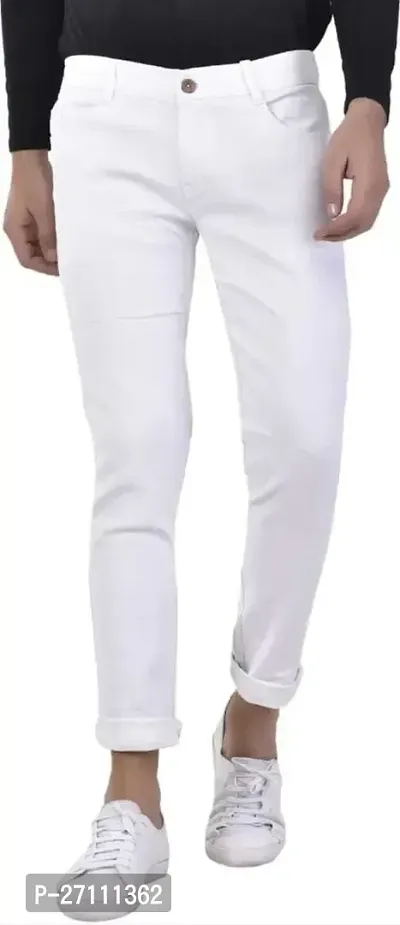 Stylish White Cotton Blend Mid-Rise Jeans For Men-thumb0