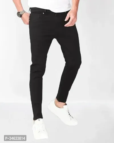 Stylish Black Cotton Blend Solid Mid Rise Jeans For Men-thumb0