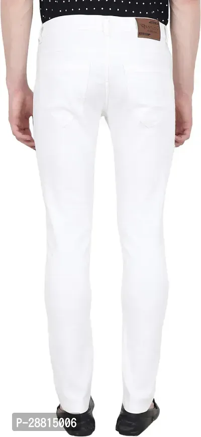 Bestloo Stylish White Cotton Blend Mid-Rise Jeans For Men-thumb4