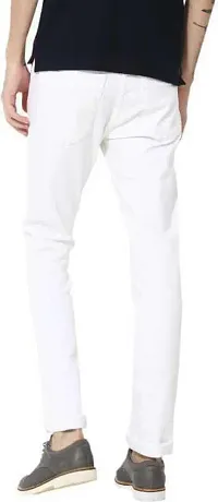 Elegant White Denim Solid Mid-Rise Jeans For Men-thumb1