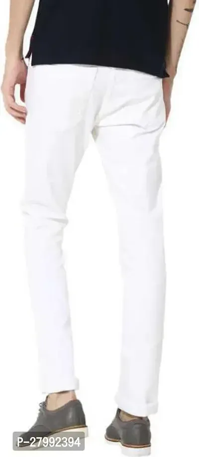 Elegant White Denim Solid Mid-Rise Jeans For Men-thumb2