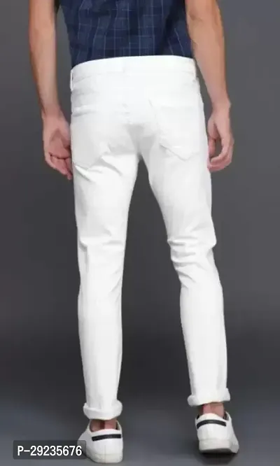 Stylish White Cotton Blend Mid-Rise Jeans For Men-thumb2