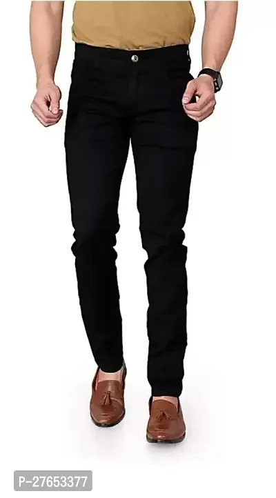 Stylish Black Denim Mid-Rise Jeans For Men-thumb0