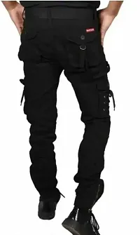 Stylish Black Cotton Blend Regular Fit Solid Cargo Pant For Men-thumb1