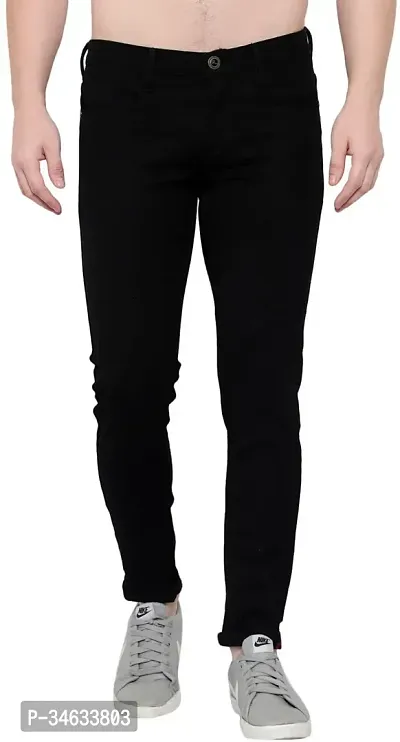 Stylish Black Cotton Blend Solid Mid Rise Jeans For Men-thumb0