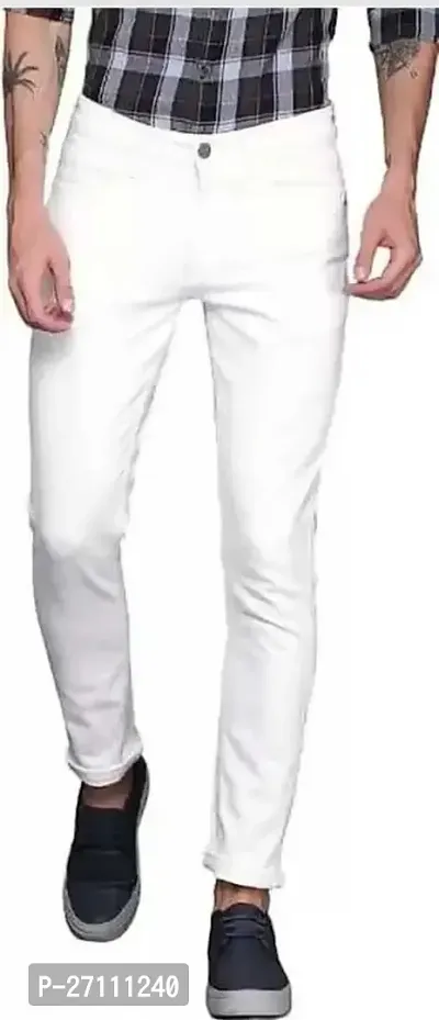 Stylish White Cotton Blend Mid-Rise Jeans For Men-thumb0