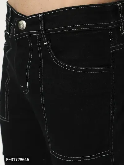 Stylish Black Denim Solid Cargos For Men-thumb4