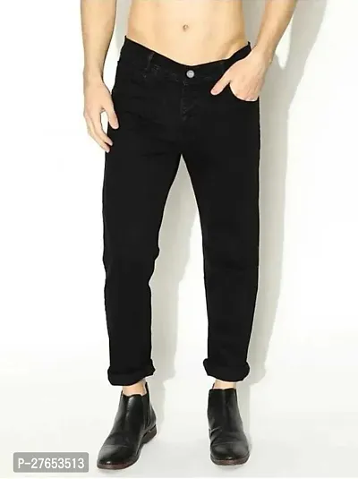 Stylish Black Denim Mid-Rise Jeans For Men-thumb0