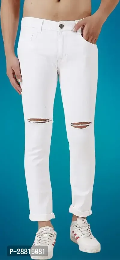 FLETE Stylish White Denim Mid-Rise Jeans For Men-thumb0