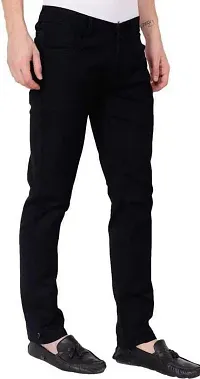 Elegant Black Denim Solid Mid-Rise Jeans For Men-thumb4