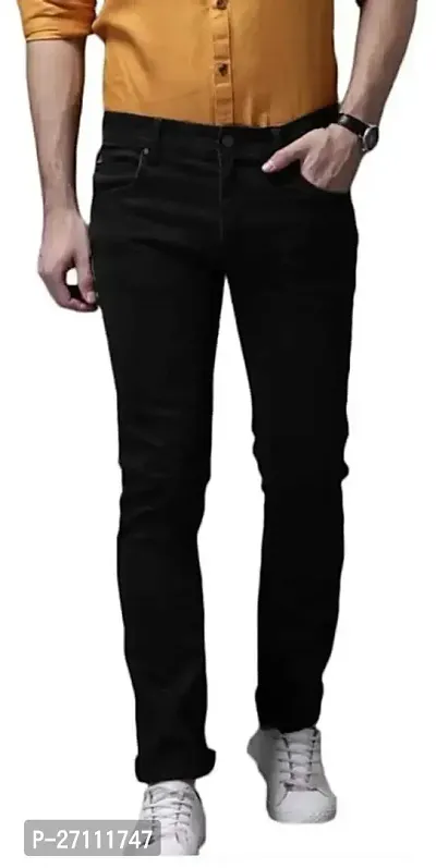 Stylish Black Cotton Blend Mid-Rise Jeans For Men-thumb0