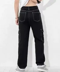 Stylish Black Denim Mid-Rise Cargos For Men-thumb3