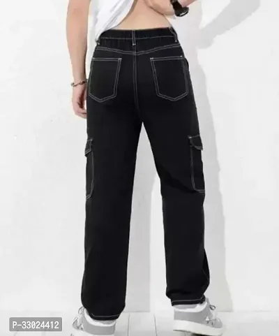 Stylish Black Denim Mid-Rise Cargos For Men-thumb4