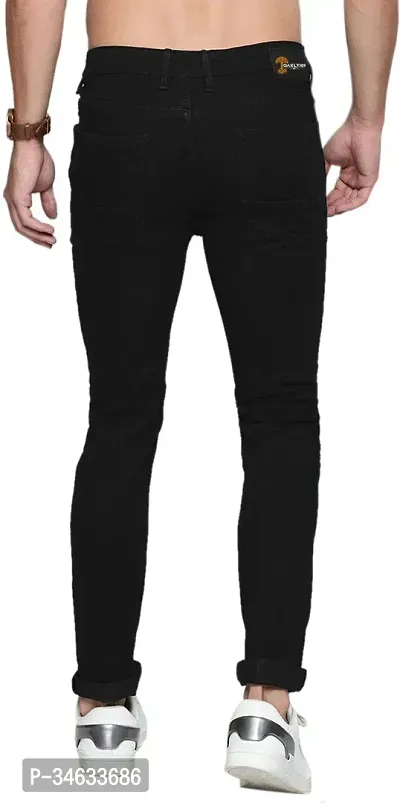 Stylish Black Cotton Blend Solid Mid Rise Jeans For Men-thumb5