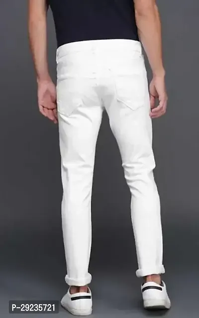 Stylish White Cotton Blend Mid-Rise Jeans For Men-thumb2