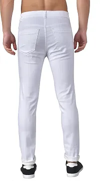 Elegant White Denim Solid Mid-Rise Jeans For Men-thumb1