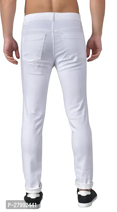 Elegant White Denim Solid Mid-Rise Jeans For Men-thumb2