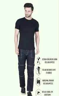 Stylish Black Cotton Blend Solid Regular Fit Cargo For Men-thumb2