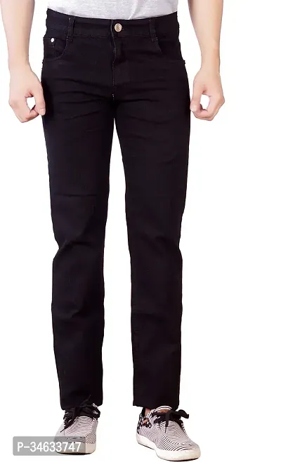 Stylish Black Cotton Blend Solid Mid Rise Jeans For Men-thumb0