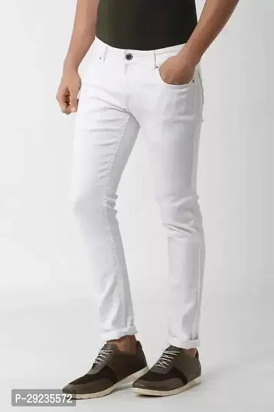 Stylish White Cotton Blend Mid-Rise Jeans For Men-thumb4