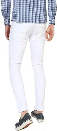 Elegant White Denim Solid Mid-Rise Jeans For Men-thumb1