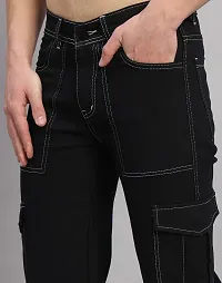 Stylish Black Denim Mid-Rise Cargos For Men-thumb3