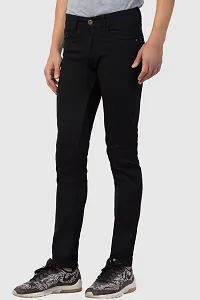 Stylish Black Cotton Blend Solid Mid Rise Jeans For Men-thumb2