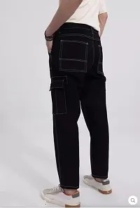 Stylish Black Denim Solid Cargos For Men-thumb1