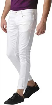 Elegant White Denim Solid Mid-Rise Jeans For Men-thumb2