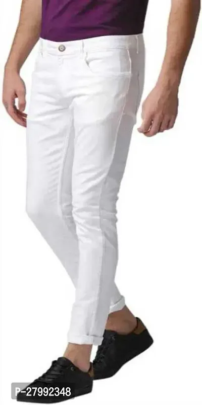 Elegant White Denim Solid Mid-Rise Jeans For Men-thumb3