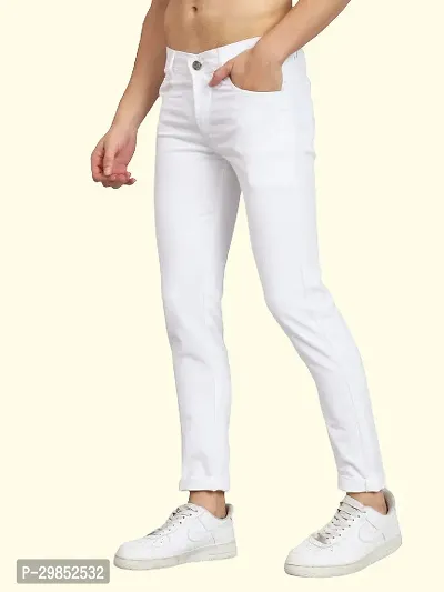 Comfortable White Cotton Blend Mid-Rise Jeans For Men-thumb3