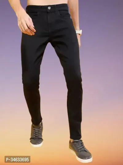 Stylish Black Denim Solid Mid Rise Jeans For Men-thumb4