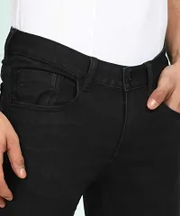 Stylish Black Cotton Blend Solid Mid Rise Jeans For Men-thumb2