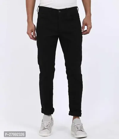 Elegant Black Denim Solid Mid-Rise Jeans For Men-thumb0