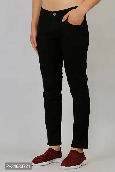 Stylish Black Denim Solid Mid Rise Jeans For Men-thumb4