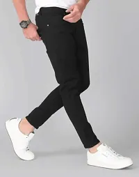 Stylish Black Cotton Blend Solid Mid Rise Jeans For Men-thumb1