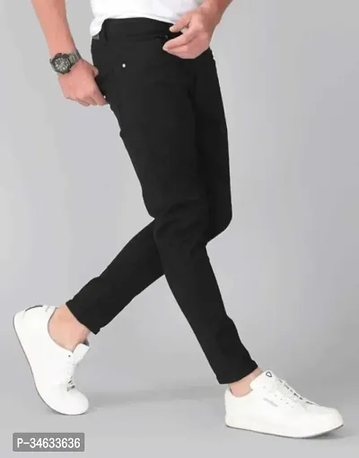 Stylish Black Cotton Blend Solid Mid Rise Jeans For Men-thumb2