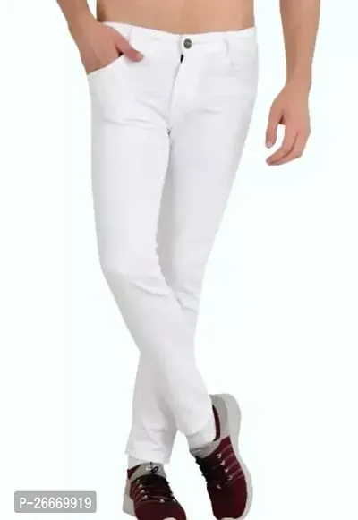 Stylish White Cotton Blend Mid-Rise Jeans For Men-thumb0