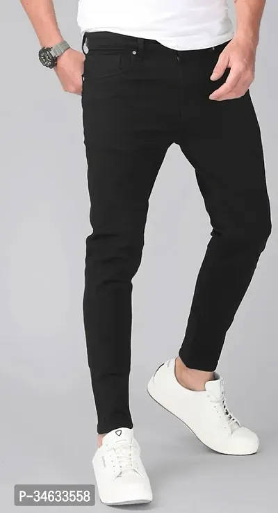 Stylish Black Cotton Blend Solid Mid Rise Jeans For Men-thumb0