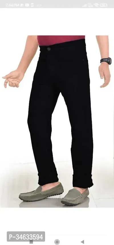 Stylish Black Cotton Blend Solid Mid Rise Jeans For Men-thumb3