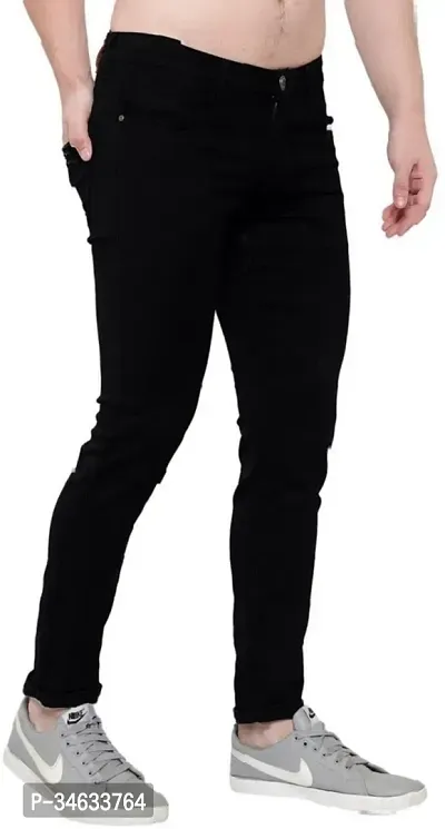 Stylish Black Denim Solid Mid Rise Jeans For Men-thumb3