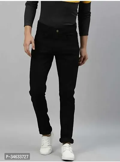 Stylish Black Denim Solid Mid Rise Jeans For Men-thumb0