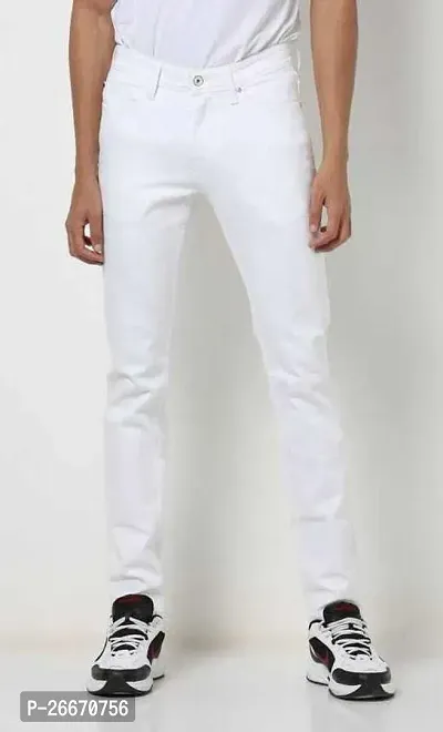 Stylish White Denim Mid-Rise Jeans For Men