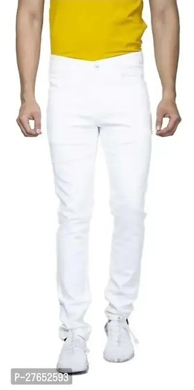 Stylish White Denim Mid-Rise Jeans For Men