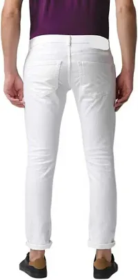 Elegant White Denim Solid Mid-Rise Jeans For Men-thumb1