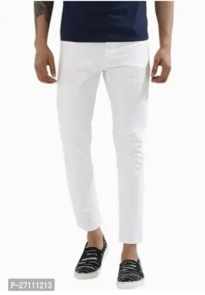 Stylish White Cotton Blend Mid-Rise Jeans For Men-thumb0