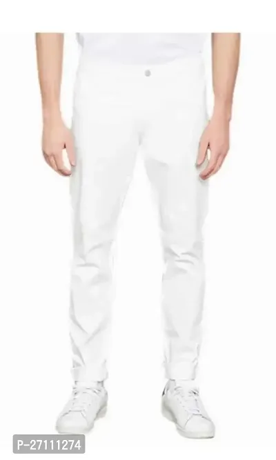 Stylish White Cotton Blend Mid-Rise Jeans For Men-thumb0