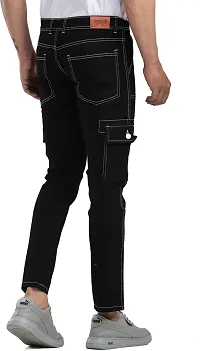 Stylish Black Denim Mid-Rise Cargos For Men-thumb1